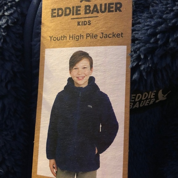 Eddie Bauer Youth Kid's High Pile Plush Hooded Full Zip Jacket Medium Blue 10/12 - Picture 6 of 7